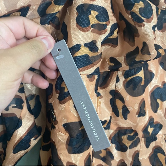 Anthropologie Hutch Leopard Cheetah Twist Puff Sleeve Ruffle Hem Midi Dress‎ 1X - Picture 5 of 7